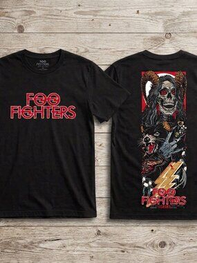 Foo Fighters Rock Tour Graphic T-Shirt Skull Black Tee
